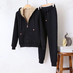 Conjunto Deportivo para Mujer, Talla Grande, Estampado, 100% Algodón Ecológico, Forro de Felpa, Chaqueta con Capucha, Pantalones Deportivos con Cordón, Sudadera con Capucha para Invierno - Product Image 3
