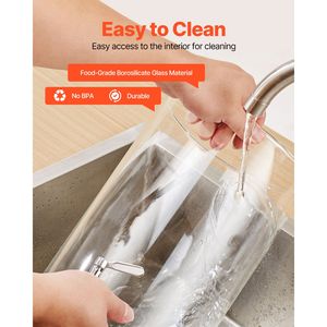 Distributeur de boissons de 2,2 gallons avec robinet en acier inoxydable, distributeur de jus en verre sur support en bois pour les fêtes, pour tour à bière - Product Image 6