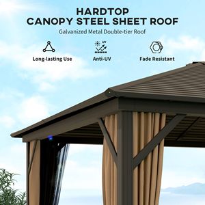 Gazebo Elegante con Telaio in Alluminio 3,6x3m con Tetto Rigido, Tende e Rete con Ganci per Terrazze e Cortili - Product Image 4