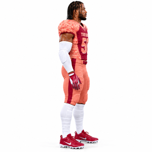 Ensemble de maillot et pantalon de football américain pour hommes adultes, couleur corail rouge, blanc, personnalisable avec logo - Product Image 3