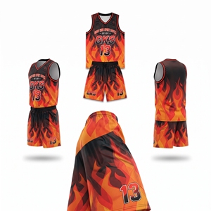 Conjunto de Camiseta y Pantalones Cortos de Baloncesto con Estampado de Llamas Personalizado, Uniforme de Equipo Sublimado Rojo Naranja, Ropa Deportiva Transpirable para Hombre y Jóvenes - Product Image 4