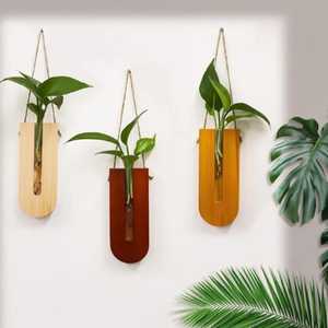 Minimalist Brass and Solid Wood <b>Standing</b> Bud <b>Vase</b> Luxury Single Stem Glass Tube Flower Holder for Modern Tabletop Centerpiece - Product Image 4