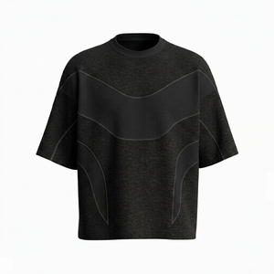 T-shirt Homme Streetwear Minimaliste à Panneaux, Coupe Droite, Coton Tricoté Épais, Coupe Personnalisée, Écologique et Respirant - Product Image 3