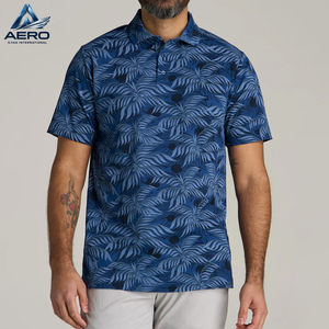 เสื้อโปโลชายพิมพ์ลายคุณภาพสูงแบบกำหนดเอง เสื้อโปโลลำลองฤดูร้อนลายต้นปาล์มสีน้ำเงิน แขนสั้น ระบายอากาศได้ดี เสื้อโปโลชายสำหรับเล่นกอล์ฟ - Product Image 1