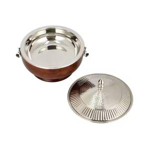 Casserole isolante en acier inoxydable martelé et cuivre avec couvercle en dôme, bol de service de luxe pour buffet chaud - Product Image 6
