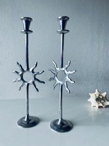 Ensemble de bougeoirs Twilight Collect en laiton, design palmier, 3 tailles, décoration d'intérieur, support métallique durable avec bougie blanche incluse - Product Image 1