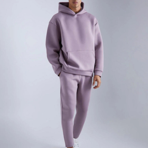 <b>Mens</b> Lavender Hooded Tracksuit Set Full Sleeve <b>Pullover</b> Sweatshirt with Kangaroo Pocket and Matching Pants Casual Loose Fit - Product Image 3