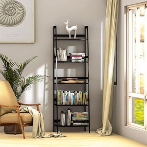 Libreria in Bambù a 5 Ripiani WTZ, Scaffale Moderno Aperto Nero BC 238 per Camera da Letto, Soggiorno, Ufficio - Product Image 2