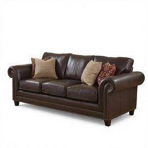 Sofá Chesterfield de Cuero Marrón de Lujo, 3 Plazas, Clásico, con Brazos Enrollados y Adornos de Tachuelas, para Sala de Estar, Vestíbulo de Hotel - Product Image 1