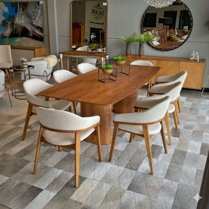 Ensemble de table à manger moderne en teck massif avec chaises rembourrées, fabricant de meubles de salle à manger de luxe - Product Image 1
