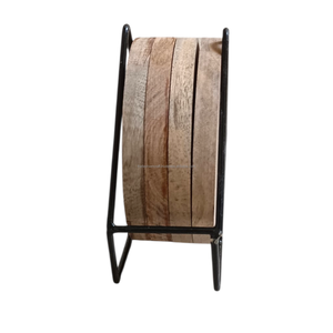 Ensemble de 4 dessous-de-verre en bois de manguier naturel faits à la main avec support - Dessous-de-verre ronds en bois pour tasses à thé et à café pour la décoration de la maison et du bureau - Product Image 4