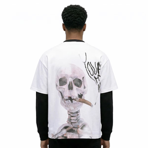 <b>Men's</b> Oversized Long Sleeve T-<b>Shirt</b> <b>Skull</b> Print Contrast Trim Street Style O-Neck Cotton Knitted Fit - Product Image 6