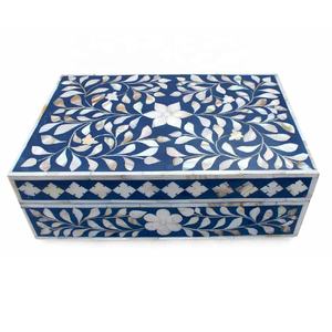 Caja de incrustaciones de hueso con patrón Floral azul marino de alta calidad, caja de joyería decorativa con incrustaciones de hueso, organizador, caja de almacenamiento de joyería con incrustaciones de hueso - Product Image 3