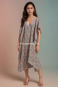 ชุดคลุมกิโมโนผ้าฝ้ายพิมพ์ลายดอกไม้สุดหรู ระบายอากาศได้ดี สไตล์โบโฮชิค ชุดลำลองฤดูร้อน คอวี ความยาวเต็มตัว สวมใส่สบาย - Product Image 6