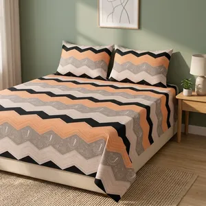 Drap de lit tendance orange et noir à motif zigzag, 115 GSM, en microfibre légère, motif géométrique moderne, housse de lit pour chambre à coucher - Product Image 4