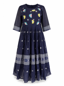 Women Ethnic Print Kurti <b>Dress</b> Floral Embroidered A Line Midi Kurta for Wedding Party Diwali - Product Image 1