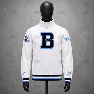 Veste de sport d'hiver personnalisée blanche et bleue à col montant, avec impression en relief, séchage rapide, en polaire polyester/coton - Product Image 1