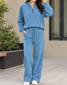 Conjunto Deportivo Corto de Algodón 100% para Mujer, Uso Diario, Sudadera con Cierre y Pantalones Anchos, Estilo Casual, Servicio OEM - Product Image 1