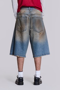 CONX Jorts en jean pour hommes, 100% coton, unis, style urbain, effet vieilli vintage, taille mi-haute, longueur genou, séchage rapide, écologiques, meilleures ventes - Product Image 5