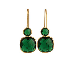Wholesale Gold Plated Emerald Quartz Dangle <b>Earrings</b> Women Green Gemstone Double Drop <b>Hook</b> <b>Earrings</b> Fashion Jewelry Gift - Product Image 2