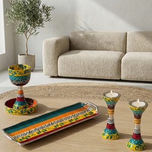 Diva Collections Hand-Painted Luxury Aluminum Judaica Set Premium Shabbat Candlestick Goblet <b>Tray</b> ARTISTIC SHABBAT SET Festive - Product Image 5