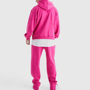 Ensemble de survêtement unisexe rose en coton, sweat à capuche et pantalon de jogging, couleur unie, coupe ample, longueur intégrale, tenue décontractée pour l'automne - Product Image 2