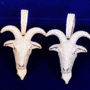 Iced Out Goat Head <b>Pendant</b> Lab Grown Diamond Luxury Hip Hop Bling <b>Mens</b> <b>Necklace</b> - Product Image 1