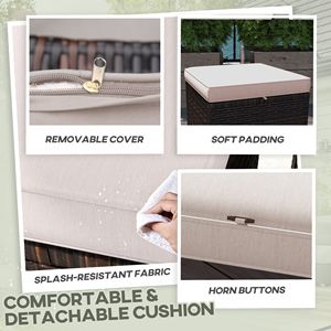 Set di 2 Pouf in Vimini Crema per Esterni con Cuscini e Poggiapiedi in Rattan per Giardino e Bordo Piscina - Product Image 5