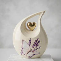 Urna Funeraria Morada en Forma de Lágrima con Tema de Mariposa, Recipiente para Cenizas Conmemorativas, Acabado Personalizado, Recuerdo Decorativo para el Recuerdo