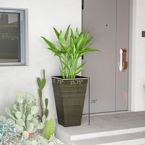 Set di 3 Fioriere Alte da Esterno 71 cm in Plastica Effetto Legno Marrone Scuro con Fori di Drenaggio - Product Image 3