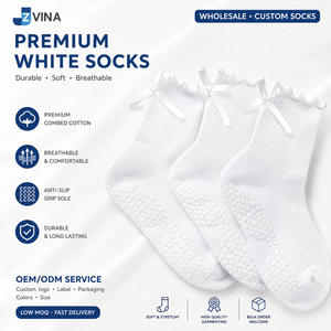 Chaussettes courtes blanches pour femmes JZVINA avec nœud décoratif, antidérapantes, respirantes, en coton, pour un usage quotidien, style élégant - Product Image 1