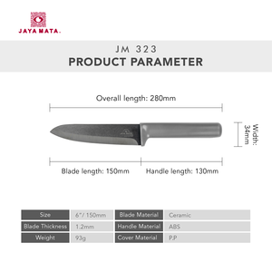 Couteau de chef en céramique noire JAYA MATA de 6 pouces JM323, lame tranchante résistante à la rouille avec housse de protection pour la préparation quotidienne des aliments - Product Image 4