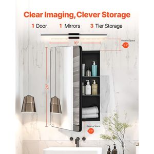 Armadietto per Medicinali 16 X 24 Pollici con Cornice in Alluminio, Specchio da Bagno a 2 Livelli Regolabili, Accessorio per Arredo Bagno - Product Image 2