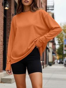 Camiseta de Manga Larga para Mujer, 100% Algodón, Cuello Redondo, Informal, Básica, con Logotipo Personalizado, Lisa, Blanca, a la Moda, OEM, ODM - Product Image 4