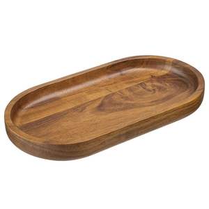 Petite assiette ovale en bois d'acacia écologique, gravée à la main, style zen asiatique GaiNian, en stock pour servir les aliments lors de fêtes - Product Image 1