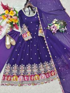 Vestido de georgette con bordado de diseñador, lentejuelas y detalles de dori, con falda y dupatta, conjunto completamente cosido. - Product Image 5