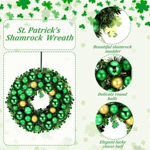 Ghirlanda per Porta da 12 Pollici per San Patrizio, Ghirlanda con Trifogli e Palline Decorative per Porta d'Ingresso, Piante Artificiali e Fogliame Verde - Product Image 4