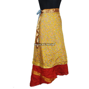 <b>Summer</b> Vintage <b>Long</b> Silk Wraparound <b>Skirt</b> Newest Design Recycled Reversible Silk Sari Indian Printed <b>Long</b> Length Wrap Women's - Product Image 2
