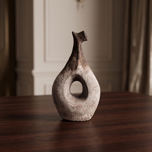 Rustic Clay Ceramic Tabletop <b>Vase</b> with Matte Finish Handmade in Bali Central Hole - Product Image 2
