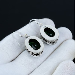 Wholesale Natural Green Emerald <b>Earrings</b> 925 Sterling <b>Silver</b> Handmade Green Emerald Drop <b>Dangle</b> <b>Earrings</b> - Product Image 3