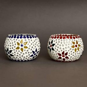 Mosaic Glass Decorative T Light Candle <b>Holders</b> Elegant Multicolor Candle Stand for Home Decor Festive Lighting - Product Image 4