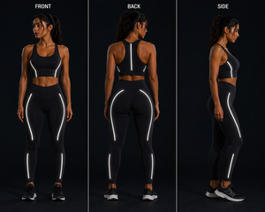 Ensemble de yoga réfléchissant pour femmes : Leggings taille haute et brassière de sport pour la course nocturne, la gym et le fitness – Vêtements de sport OEM en gros - Product Image 3