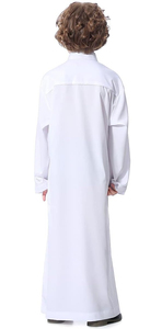 White Color Dress Kids <b>Thobes</b> Robes Long Length Breathable Jubba Ramadan Gift For Kids With Chest Pocket Buttons Up <b>Thobes</b> - Product Image 2