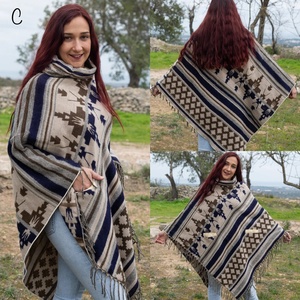 Boho Acrylic Wool <b>Poncho</b> Tribal Festival Shawl Handmade Ethnic Cloak Warm Hooded Wrap Stylish Winter Layer for Women and Men - Product Image 4