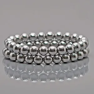 Natural Coated Hematite 8mm Silver Plated Smooth Ball Trendy Gift Beads <b>Stretch</b> <b>Bracelet</b> Wholesale - Product Image 5