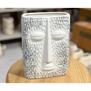 Vase en céramique nordique moderne, blanc texturé, forme de tête humaine abstraite, pot à fleurs pour la décoration de la maison, de l'hôtel, du comptoir, vente en gros - Product Image 1