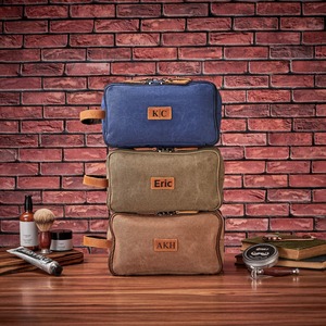 Leather Canvas Toiletry Bag Waterproof Travel Organizer Cosmetic Storage Dopp Kit Large <b>Case</b> Travel Bag LCTB-0051 - Product Image 3