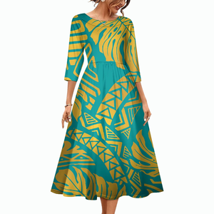Vestido Maxi de Diseño Polinesio Personalizado de las Islas del Pacífico, Vestidos de Fiesta para Mujer - Product Image 1