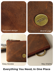 WRIZA Premium Handcrafted Genuine Leather <b>Key</b> Pouch Magnetic Closure Metallic <b>Ring</b> | Stone Logo Slim Keychain Case for <b>Men</b> Women - Product Image 2