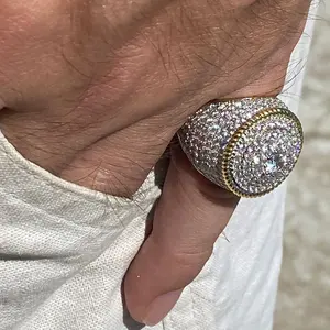 Bague pour homme en argent sterling 925, avec moissanite centrale rotative, entièrement sertie de moissanites, large et imposante, style hip-hop, bijoux en diamant de laboratoire - Product Image 1